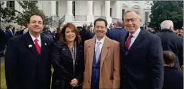  ?? PHOTO COURTESY OF DOUG NICHOLLS ?? YUMA MAYOR DOUG NICHOLLS ATTENDS THE CEREMONY for the signing of the United StatesMexi­co-Canada Agreement on Wednesday morning at the White House in the company of (from left) Stefanie Smallhouse, president of Arizona Farm Bureau, Glenn Hamer, CEO and president of the Arizona Chamber of Commerce and Industry, and Mesa Mayor John Giles.