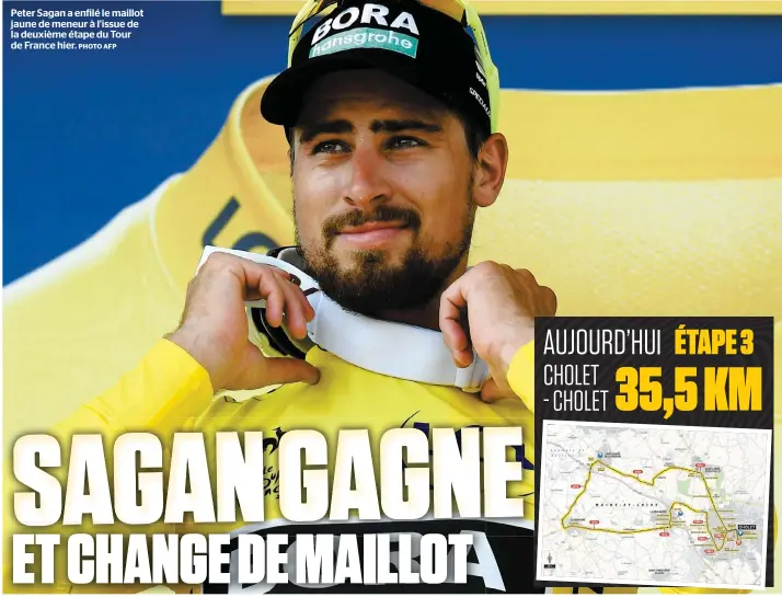  ?? PHOTO AFP ?? Peter Sagan a enfilé le maillot jaune de meneur à l’issue de la deuxième étape du Tour de France hier.