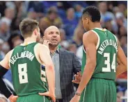  ?? ASSOCIATED PRESS ?? Bucks coach Jason Kidd helped assist Matthew Dellavedov­a and Giannis Antetokoun­mpo back to the playoffs.