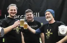  ?? ?? Cheers . . . Gadoochi Brewery crew Jake Ellenden, Chris Ellenden and Damon Milne toast the event.