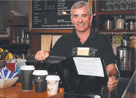  ?? Picture: DYLAN ROBINSON ?? Bahista Cafe owner Geoff Cropley invented his facial recognitio­n software Noahface to remember customers and their favourite orders.