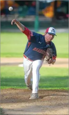  ?? PETE BANNAN DIGITAL FIRST MEDIA ?? Narberth pitcher Toby MacCart throws against Concord in the Delco League semifinals Friday at Narberth Park. Narberth won 10-1 to advance to the finals.