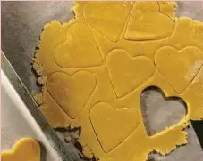  ??  ?? Make sure to place your heart-shaped dough in the fridge before baking to ensure it doesnt lose its shape.