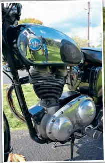  ??  ?? By 1959, when this bike was built, AJS had abandoned their famously leak-prone pressed steel primary chaincases in favour of this neat alloy casing. The big bulge at the front houses the alternator