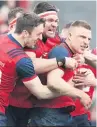  ??  ?? JOY: Munster celebrate try from Andrew Conway