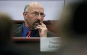  ?? AP FILE PHOTO ?? Pennsylvan­ia State Rep. Tom Caltagiron­e, D-Berks, chairman of the House Judiciary Committee, listens to testimony during a House Judiciary Committee public hearing in Harrisburg, Pa. Pennsylvan­ia taxpayers funded a quarter-million-dollar settlement...