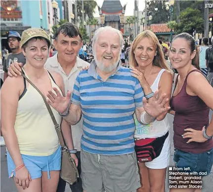  ??  ?? ■
From left, Stephanie with dad Robert, grandad Tom, mum Alison and sister Stacey.