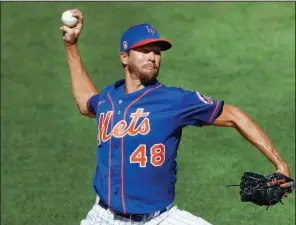  ?? (AP/Kathy Willens) ?? New York Mets pitcher Jacob deGrom, the winner of the past two National League Cy Young awards, had an MRI on Wednesday after pitching 0ne inning during a summer training camp workout.