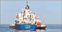  ?? AFP/Getty Images ?? The A. Michel tanker under the flag of the United Arab Emirates off the coast of the Gulf emirate of Fujairah on Monday. The tanker is one of the four damaged in alleged “sabotage attacks” in the Gulf the previous day.