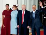  ?? AP ?? Barack Obama and Michelle Obama with Donald Trump and his wife Melania Trump at the White House in Washington on Friday. —