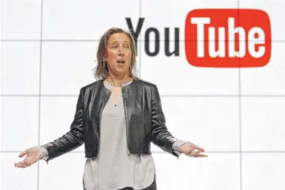  ?? REED SAXON/AP FILE ?? YouTube CEO Susan Wojcicki (shown in 2017) rented the garage of her Menlo Park, California, home to Google’s founders for $1,700 a month in the late 1990s. They persuaded her to work for the company.