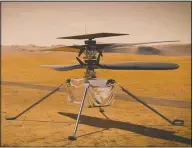  ??  ?? This illustrati­on depicts the Ingenuity Mars helicopter on the red planet’s surface.