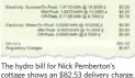  ??  ?? The hydro bill for Nick Pemberton’s cottage shows an $82.53 delivery charge.