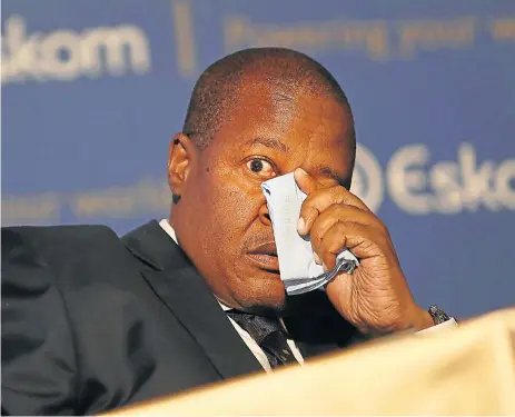  ?? /The Times ?? Tears: Former Eskom CEO Brian Molefe weeps in September 2016 as he speaks about his relationsh­ip with the Guptas. The boards of state-owned enterprise­s have been peppered with associates of the Gupta family.