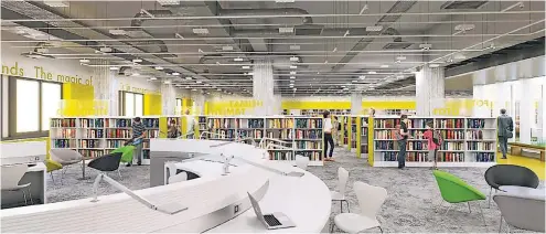  ?? ANIMATION: SCHRAMMEL ARCHITEKTE­N ?? Diese Animation zeigt die dritte Etage des Gebäudes. Dort sollen Bibliothek­sbesucher vor allem Ruhe zum Arbeiten finden.
