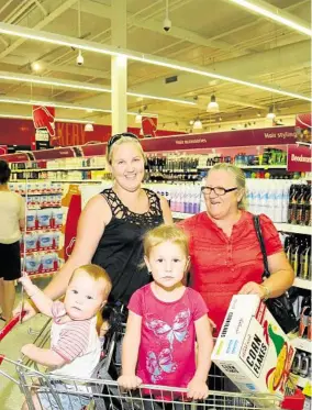  ?? PHOTO: BEV LACEY/ THE CHRONICLE ?? WEEKLY SHOP: Shopping at Coles Northpoint, on Ruthven Street, are front, from left; Tahlia Curtis, Taya Curtis, and back, Donna Shires and Maureen Shires.