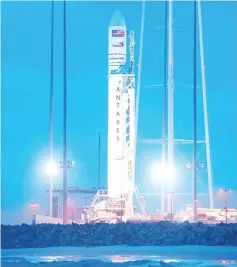  ??  ?? The Orbital ATK Antares rocket, with the Cygnus spacecraft onboard, is seen at launch Pad-0A, on May 20, at Wallops Flight Facility in Virginia.