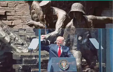  ?? REUTERS PIC ?? United States President Donald Trump speaking at the Warsaw Uprising Monument in Warsaw, Poland, yesterday.