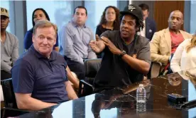  ??  ?? The NFL commission­er, Roger Goodell, with Jay Z, founder of the entertainm­ent company Roc Nation. Photograph: Kevin Mazur/Getty Images for Roc Nation