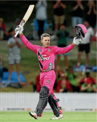  ?? PHOTOSPORT ?? Knights batsman Tim Seifert celebrates his hundred in the Super Smash Twenty20 cricket match against the Auckland Aces at Bay Oval, Mount Maunganui.