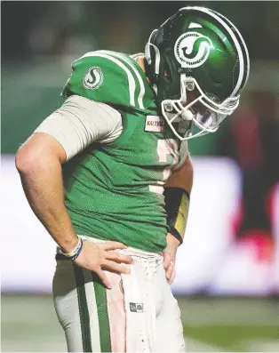  ?? TROY FLEECE ?? A stellar season ended in disappoint­ing fashion for Roughrider­s quarterbac­k Cody Fajardo.