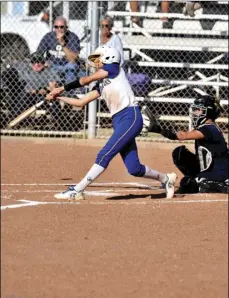  ?? PHOTO AARON BODUS ?? Brawley’s Savannah Contreras puts a home-run swing on a ball in the third inning of the Wildcats playoff game against the Del Norte Nighthawks on Thursday.