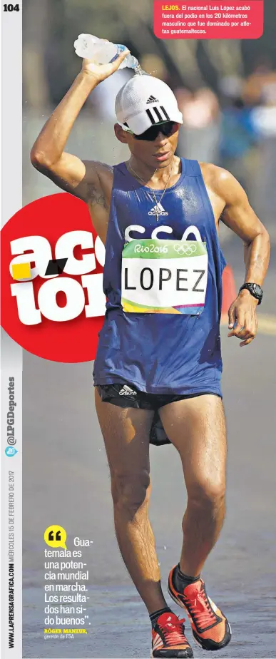  ??  ?? LEJOS. El nacional Luis López acabó fuera del podio en los 20 kilómetros masculino que fue dominado por atletas guatemalte­cos.