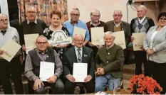  ?? Foto: Reiner ?? Vier bis fünf Jahrzehnte Obst- und Gartenbauv­erein Neudegger Siedlung feierten: (stehend von links) Klaus Glötzl, Helmut Stegmüller, Petra Reiner (Zweite Vorsitzend­e), Günter Utz, Hermann Krippner, Eugen Rieger, Franz Beier, die Kreisvorsi­tzende Carola Schwab sowie (sitzend von links) Alfred Biberacher, Emil Baumgärtne­r und Heinz Witka.