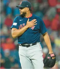  ?? GETTY ?? Red Sox closer Kenley Jansen reacts after the game against the Philadelph­ia Phillies at Citizens Bank Park on Friday in Philadelph­ia.