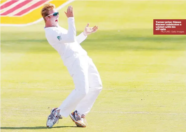  ?? PICTURE: Getty Images ?? Turner prize: Simon Harmer celebrates a wicket with his off-spin