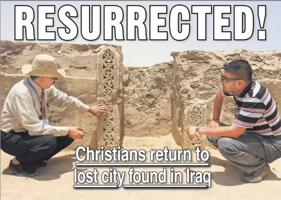  ??  ?? HALLOWED GROUND: Archaeolog­ists examine the recently discovered ruins of Hira, the site of dozens of ancient churches near what is now Najaf, Iraq.