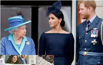  ??  ?? FROM ABOVE: The couple has faced a barrage of criticism from UK tabloids; the Queen and the Sussexes at the centenary for the Royal Air Force; Harry at his mother’s funeral; Prince Harry, pictured with Prince Charles and Prince William, will lose his military positions.