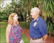 ?? ELIOT KLEINBERG / THE PALM BEACH POST ?? Ilene Clark (left) and Don Prince went to an arraignmen­t for Steven Shapiro, who is charged with stealing Clark’s credit cards. Prince says Shapiro had claimed to be a first responder at ground zero.