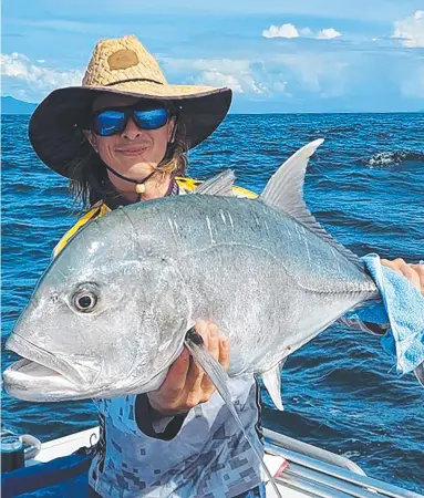  ??  ?? Andrew Thetford snagged this giant trevally while fishing near Eva Rock late last week