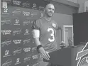  ??  ?? Bills quarterbac­k Derek Anderson addresses the media after practice Wednedsay.