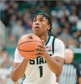  ?? CARLOS OSORIO/AP ?? Michigan State freshman point guard Jeremy Fears Jr., a graduate of Joliet West High School, plays on Nov. 28 in East Lansing, Mich.