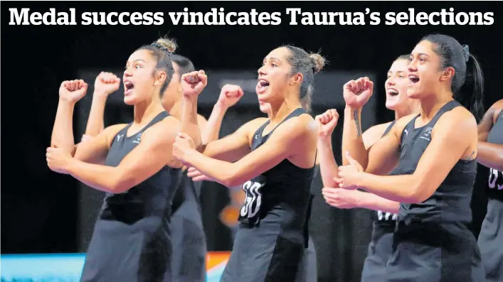  ?? Photo / Photosport ?? The Silver Ferns marked their victory over England in yesterday’s bronze medal playoff with a haka.