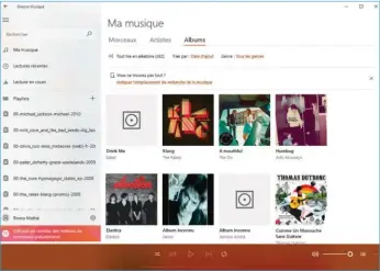  ??  ?? ▲Descendant du lecteur Windows Media, Groove Music est installé par défaut avec Windows 10. Il suffit dans la majorité des cas pour lire la musique stockée sur votre disque dur ou sur un serveur externe de type NAS (Network Attached Storage), pour transférer vos CD sur votre ordinateur, etc.