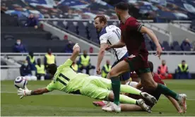  ??  ?? Harry Kane scores the opening goal. Photograph: Andrew Couldridge/AP