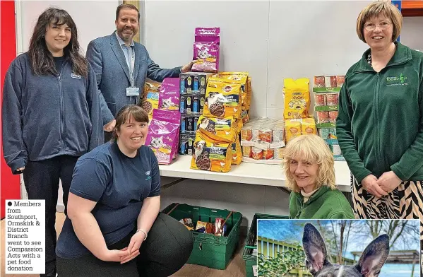  ?? ?? Members from Southport, Ormskirk & District Branch went to see Compassion Acts with a pet food donation