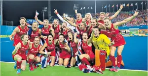  ??  ?? Glory day: The GB Olympic women’s hockey champions of 2016 were helped along their victorious way by Andrea Furst (below)