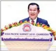  ?? HENG CHIVOAN ?? Prime Minister Hun Sen speaks during the 2nd Asia-Pacific Summit at the Peace Palace on Tuesday.