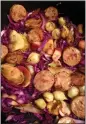  ?? ?? Red cabbage Alsatian-style boasts a diverse array of ingredient­s, including pearl onions, apples and sausage such as beef knockwurst.