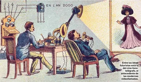  ?? ?? Entre las ideas futuristas está la del cine-fonotelégr­afo, el antecedent­e de las modernas videollama­das.