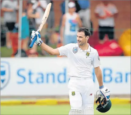  ?? Picture: AFP ?? TEST HERO: Proteas’ batsman Stephen Cook raises his bat in celebratio­n after scoring a century during the second day of the first test match between South Africa and Sri Lanka at St George’s Park in Port Elizabeth yesterday. He finished on 117.