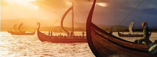  ??  ?? FIN DE LA ERA VIKINGA.
La época de las grandes invasiones y la influencia de los vikingos concluyó en torno al año 1000. Bajo estas líneas, recreación 3D de una flota de los ‘hombres del Norte’.