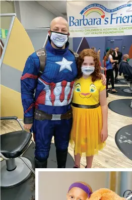  ??  ?? Lee Health ICU’s Dr. Jordan Taillon wasn’t too scared of getting his head shaved by cancer survivor Jade Sabean at the annual Clips for Cancer fundraiser for Barbara’s Friends in September.