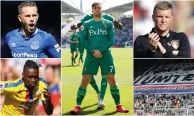  ??  ?? Clockwise from top left: Gylfi Sigurdsson, Gerard Deulofeu, Eddie Howe, Newcastle United fans and Aaron Wan-Bissaka. Composite: Getty Images, Reuters, PA