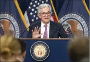  ?? JACQUELYN MARTIN — THE ASSOCIATED PRESS ?? Federal Reserve chair Jerome Powell speaks during a news conference Wednesday at the Federal Reserve Board in Washington.