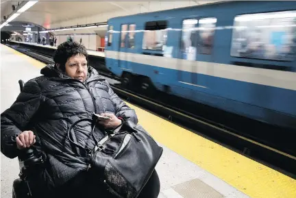  ?? ALLEN MCINNIS ?? Linda Gauthier, co-founder of disabiliti­es-rights organizati­on RAPLIQ, says some of her group’s members have found themselves stranded on métro platforms. “If they arrive at the station on the last train of the night and the elevator is down, the STM...